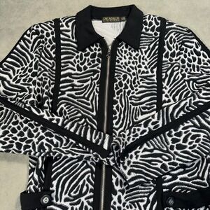 Picadilly Fashions Jacket Women Small Black‎ White Animal Print Zip Up Good